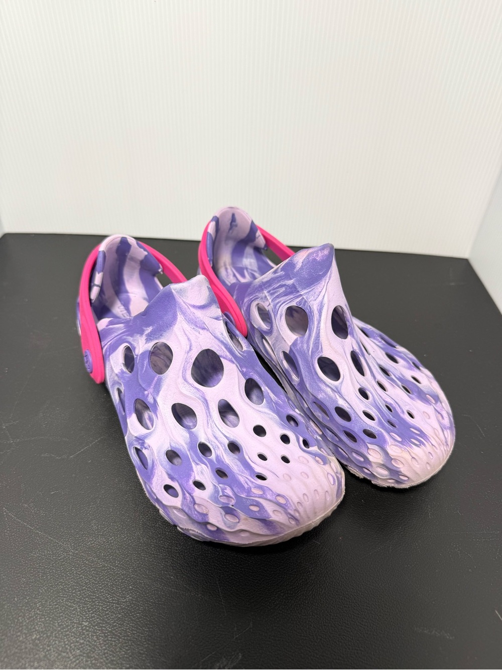 Kids Merrell Purple Foam Slip-On Clogs with Pink Strap